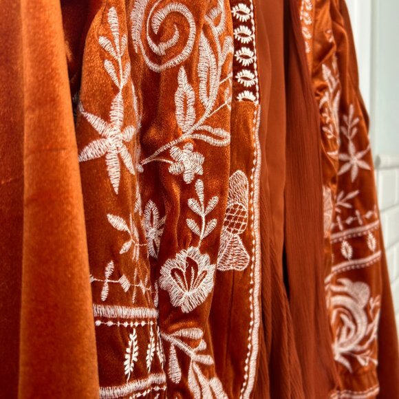 Indigo Thread Co. Embroidered Open Front Jacket – Size S Velvet with Woven Gauze - Picture 5 of 9